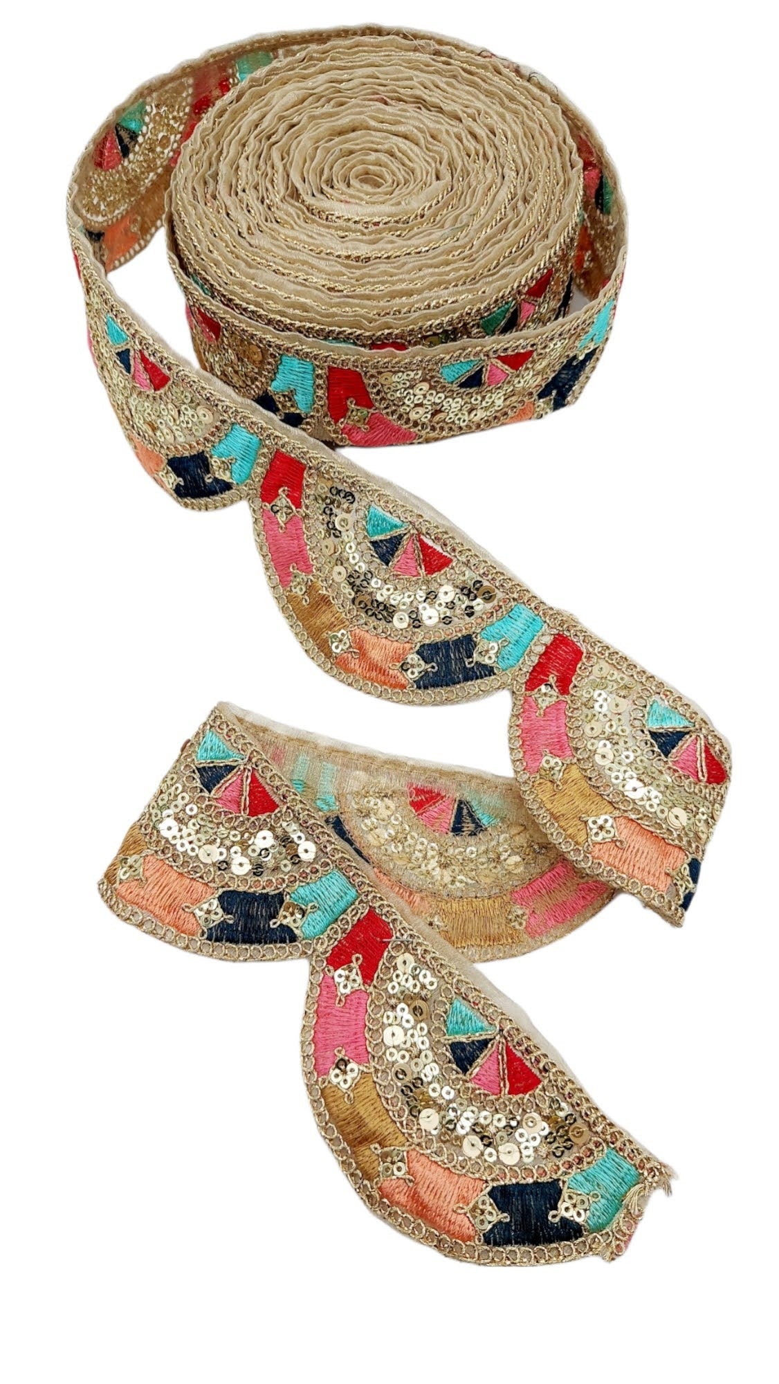 Multicoloured Embroidered Trim, Decorative Trim, Indian Sari Border Sequin Trimming