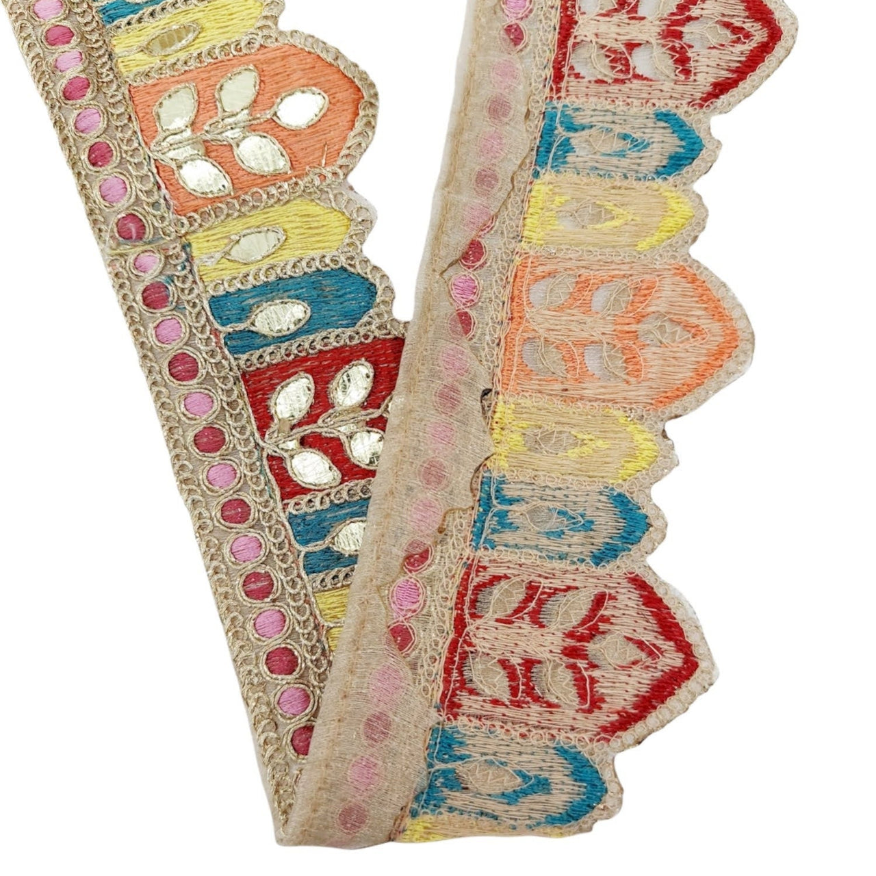 9 Yards Sheer Gold Tissue Fabric Scalloped Lace Trim, Indian Gold Foil Work Embroidery Gota Patti Sari Border Decorative Trim Craft Lace