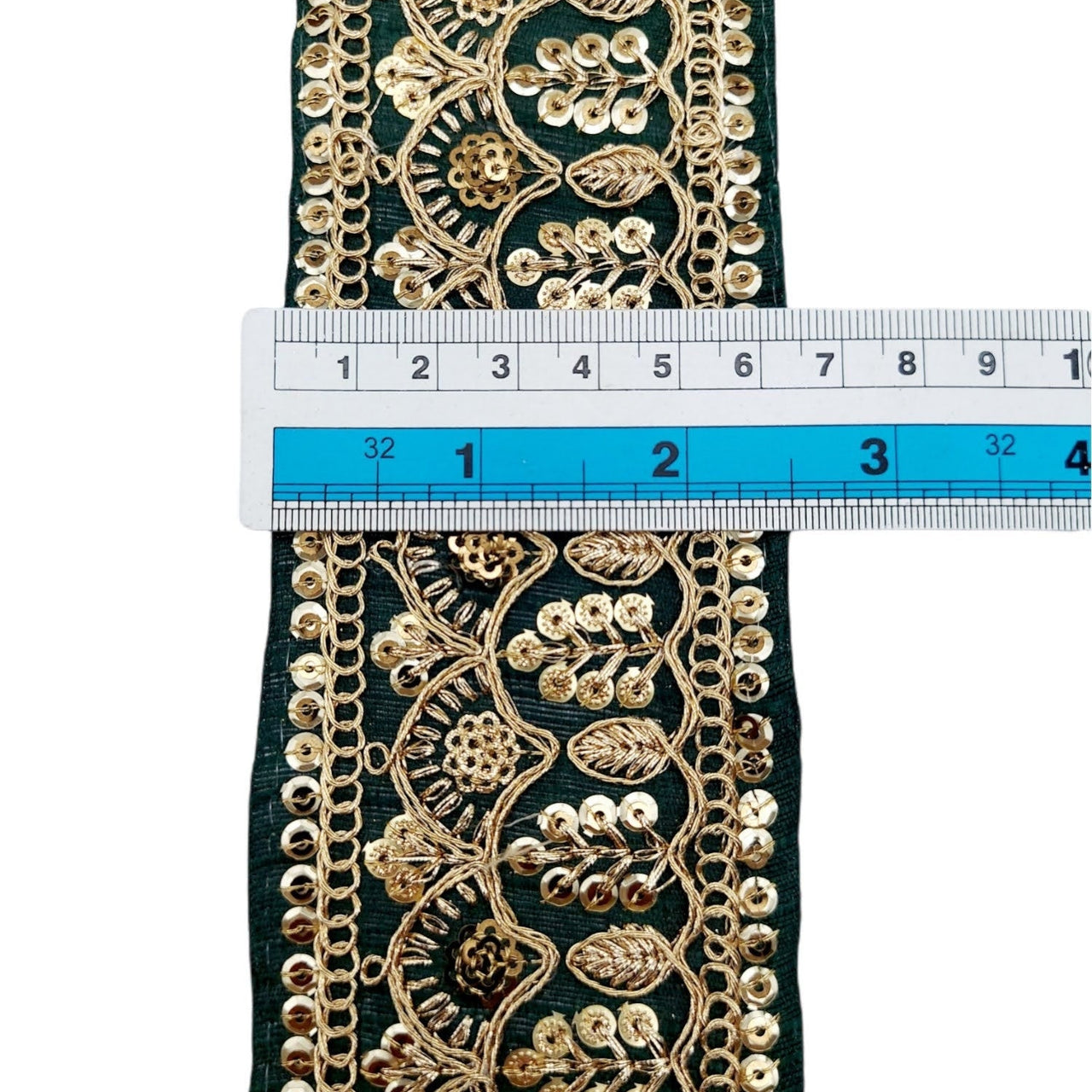 Dark Green Gold Embroidered Lace Trim Sequins Trim 9 Yard Decorative Sari Border Costume Ribbon Crafting Sewing Tape