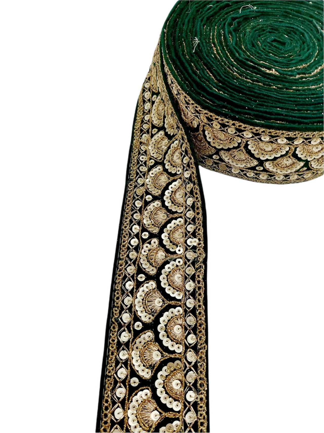 Sequinned Floral Embroidered Velvet Trim Indian Sari Border, Sequin Trimming, Sequins Lace