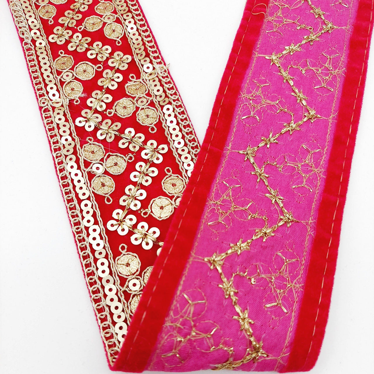 Sequinned Embroidered Velvet Trim Indian Sari Border, Sequin Trimming, Sequins Lace