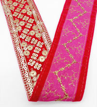 Thumbnail for Sequinned Embroidered Velvet Trim Indian Sari Border, Sequin Trimming, Sequins Lace