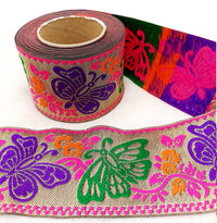 Thumbnail for 9 Yards Antique Gold Jacquard Brocade Sari Border Trim, Indian Woven Ribbon, Butterfly Trim