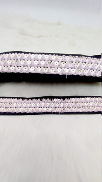 Thumbnail for Black Cotton Fabric Lace Trim with Pink Thread and Gold Sequins Embroidery, Decorative Trim, Bohemian Trim