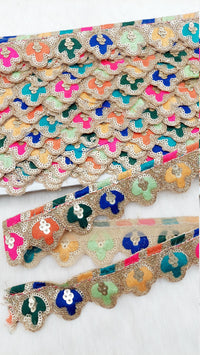 Thumbnail for Scallop Sequin Floral Border, Fringe Lace Trim, Sari Trimming