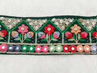 Thumbnail for Floral Embroidered Velvet Trim Indian Sari Border, Sequin Trimming, Sequinned Lace