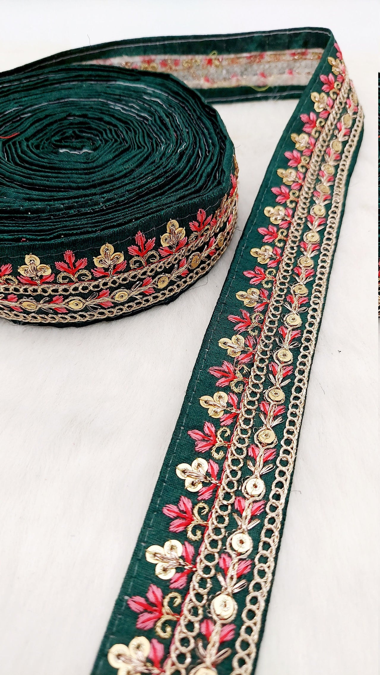 Floral Embroidered Sequin Border Art Silk Trim, Decorative Trim, Indian Sari Border