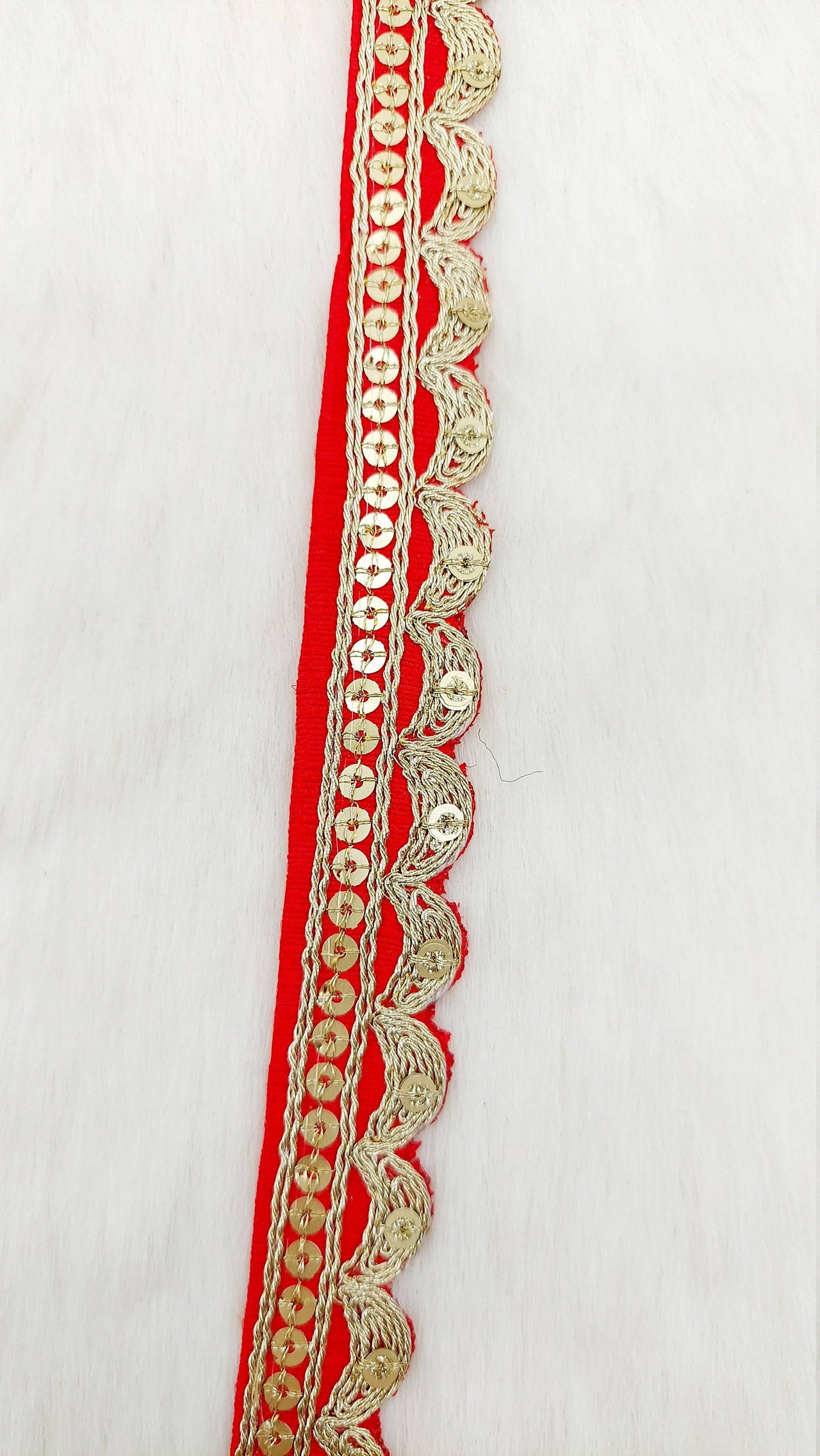 Art Silk Fabric Trim With Gold Embroidery, Scallop Sequins Sari Border, Trim By 3 Yards
