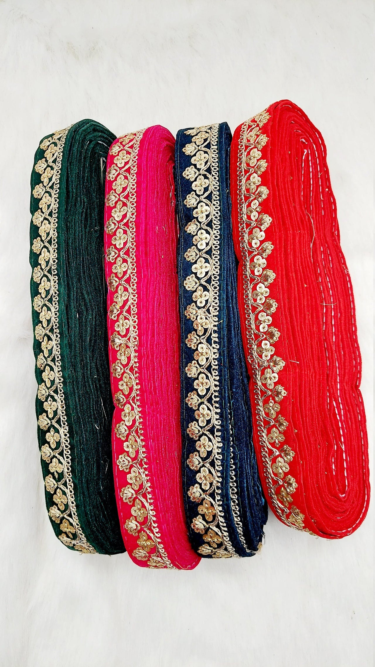 Floral Sequins Embroidered Velvet Fabric Trim Indian Sari Border, Sequin Trimming, Trim By 9 Yards