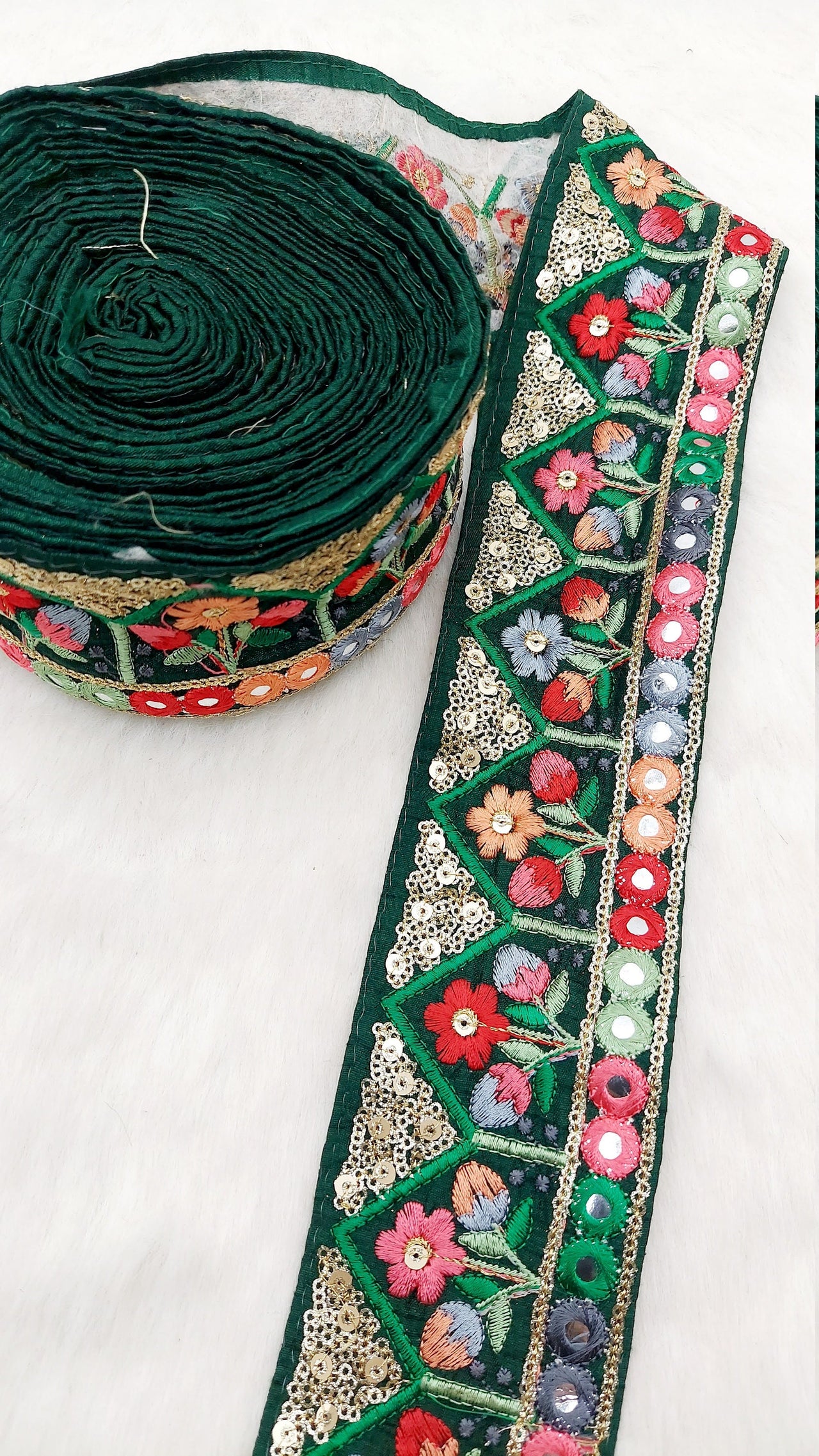 Floral Embroidered Velvet Trim Indian Sari Border, Sequin Trimming, Sequinned Lace