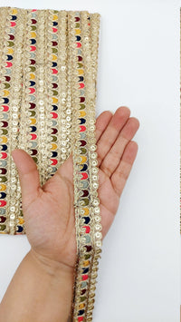 Thumbnail for Multicoloured Tissue Fabric Sequin Border, Beige Shimmer Lace Trim, Decorative Trim