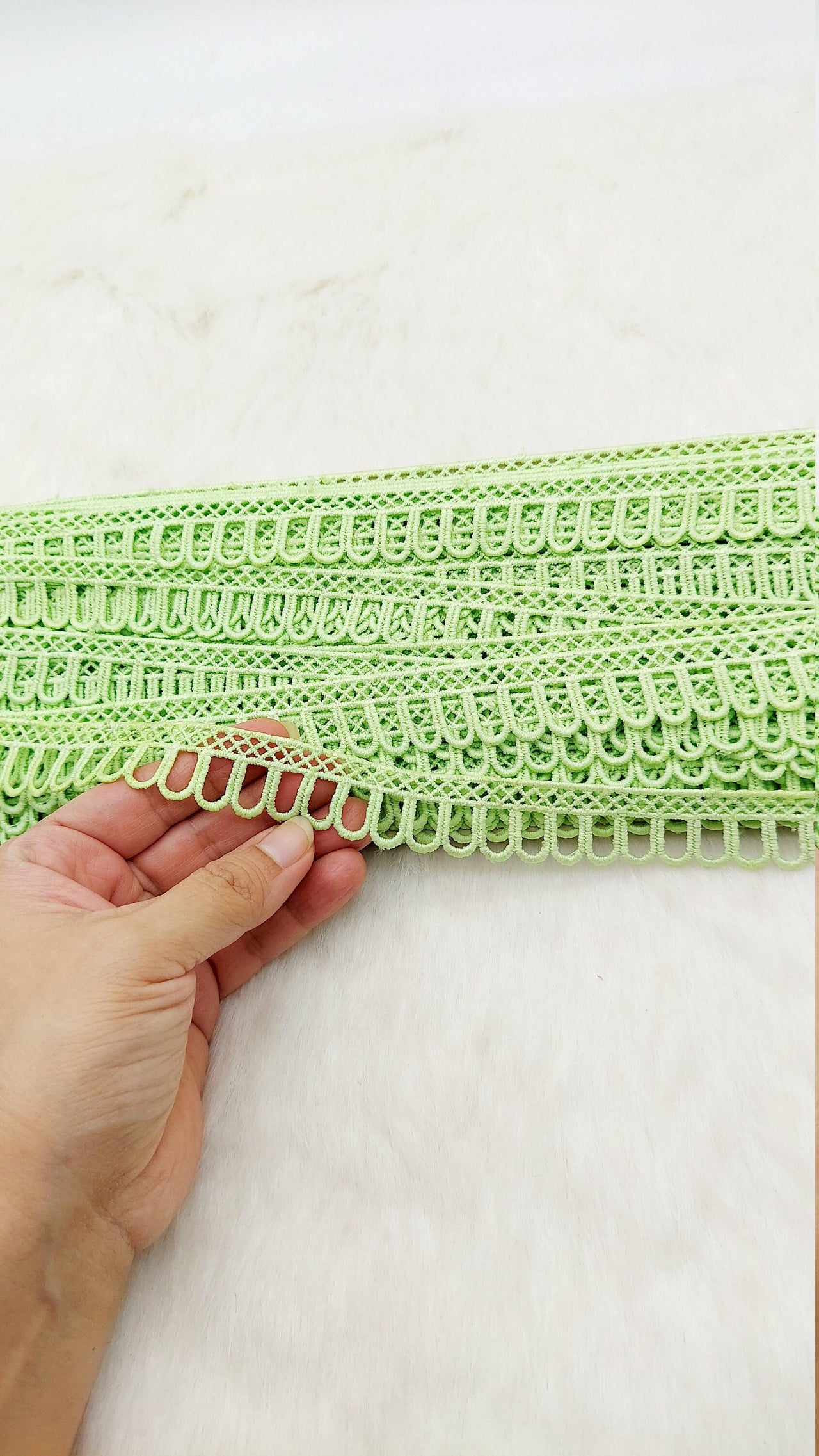 9 Yards Green Embroidery Cotton Lace Trim, Approx. 20mm Wide, Fringe Trim