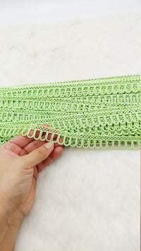 Thumbnail for 9 Yards Green Embroidery Cotton Lace Trim, Approx. 20mm Wide, Fringe Trim