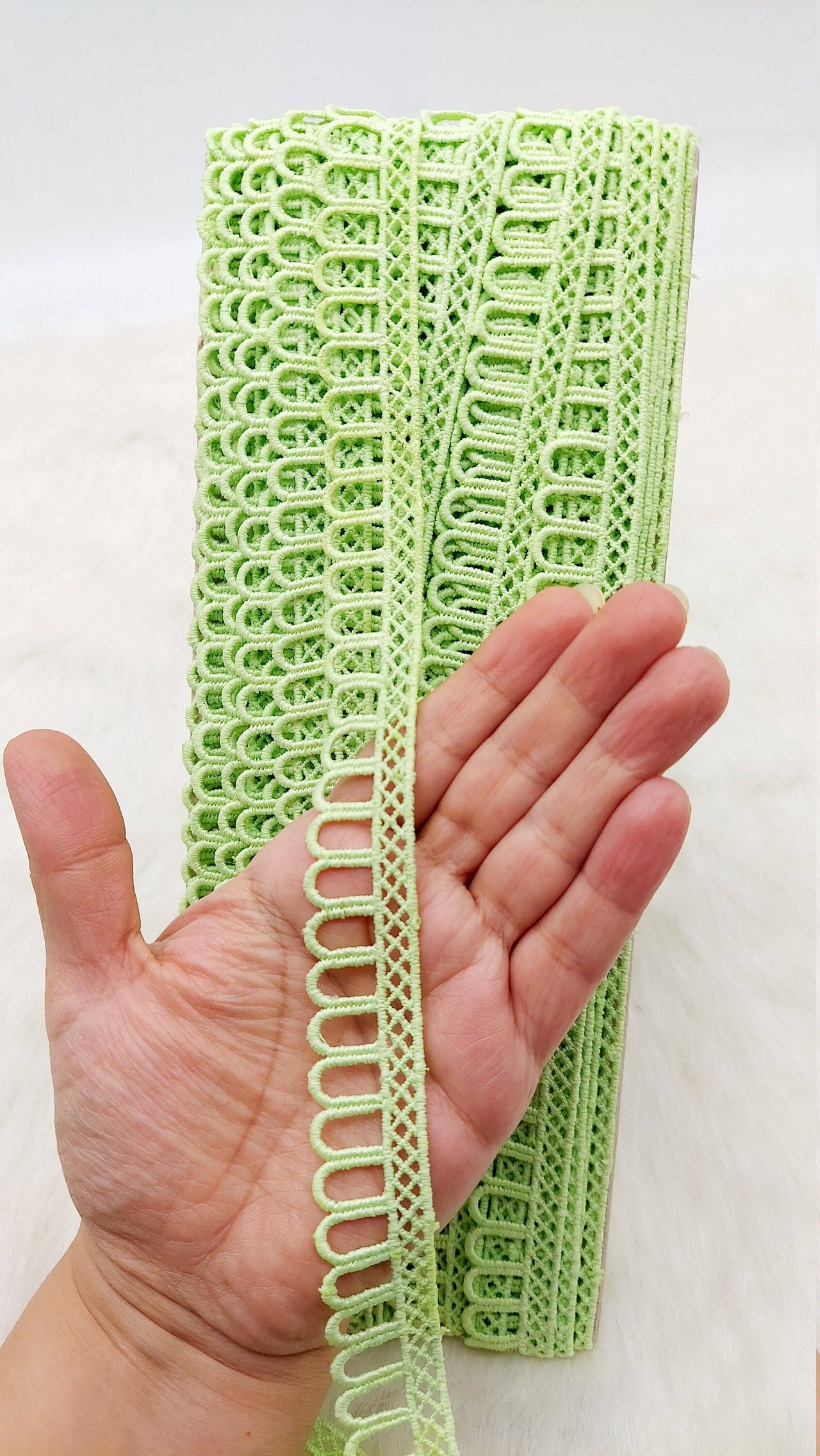 9 Yards Green Embroidery Cotton Lace Trim, Approx. 20mm Wide, Fringe Trim