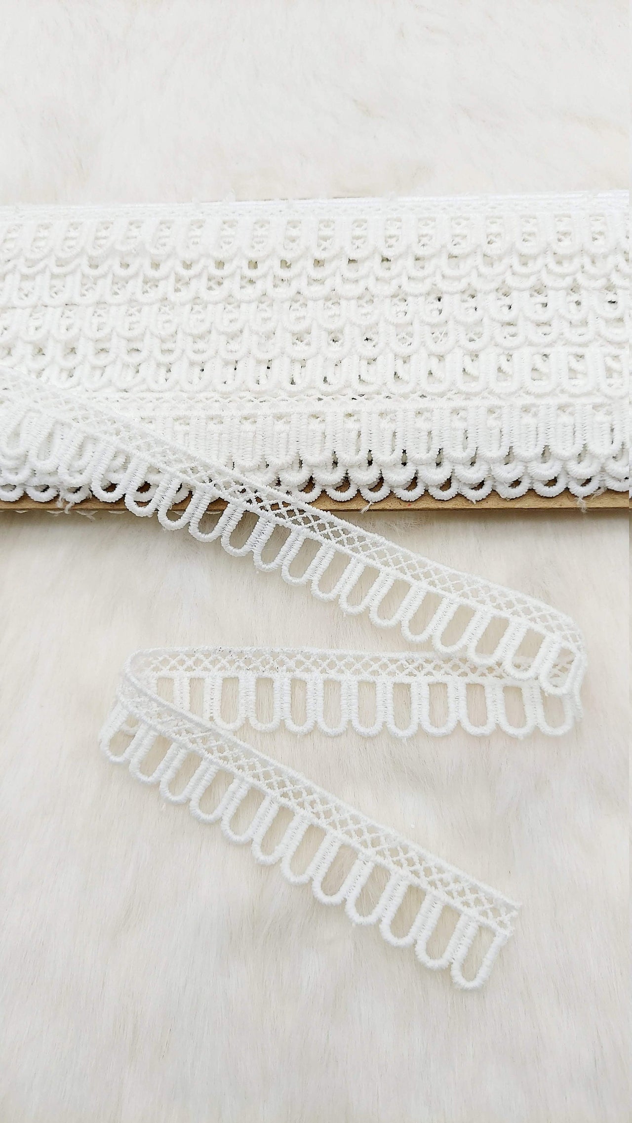 9 Yards White Embroidery Cotton Lace Trim, Approx. 20mm Wide, Fringe Trim