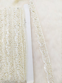 Thumbnail for White Net Bridal Trim In White Beaded Embroidery, Hand Embroidered Bead Lace, Embroidered Lace