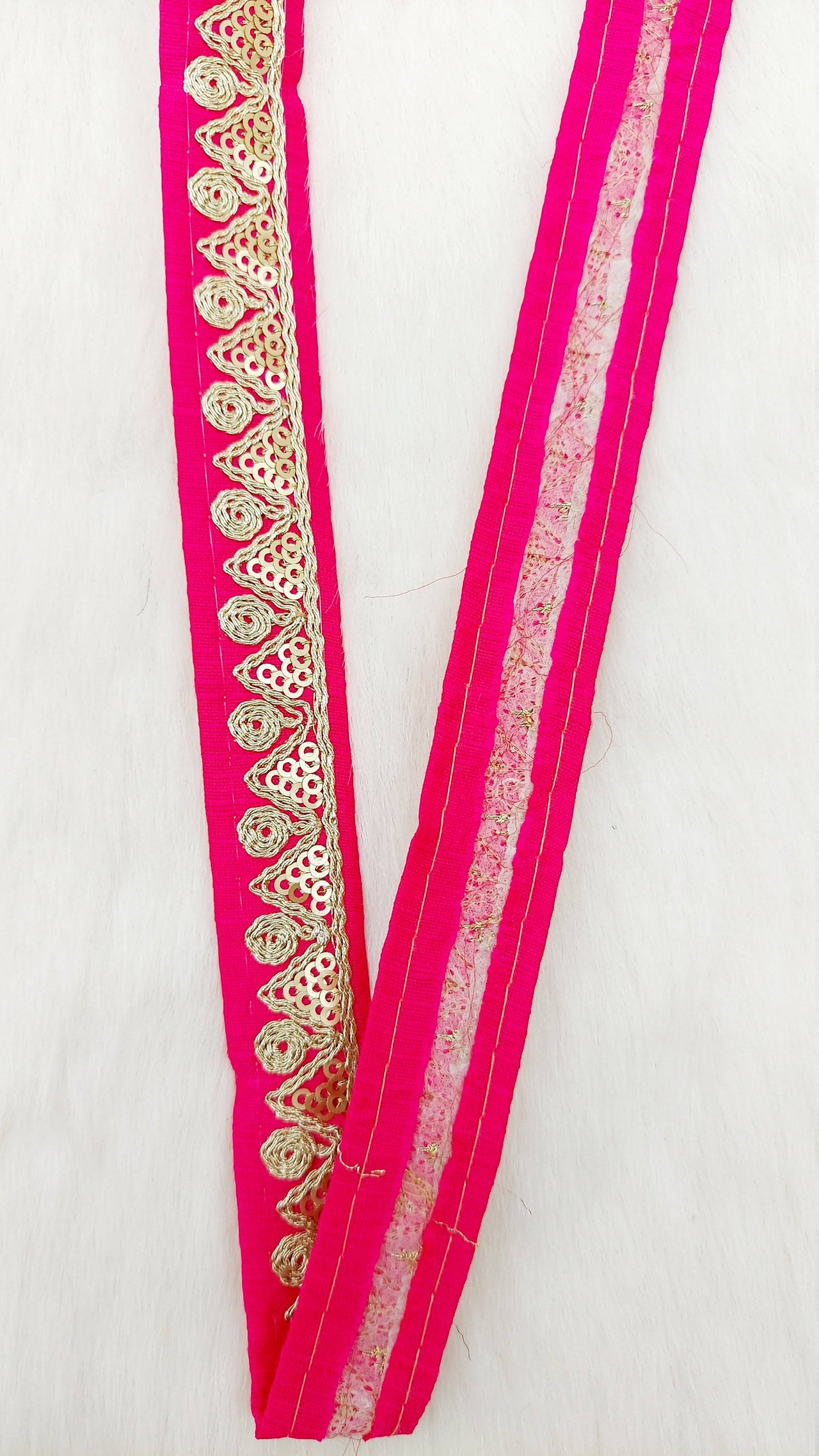 Red Pink Art Silk Trim with Gold Embroidery and Gold Sequins Indian Sari Border Trim By 3 Yards Decorative Trim Craft Lace