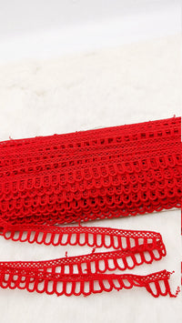 Thumbnail for 9 Yards Red Embroidery Cotton Lace Trim, Approx. 20mm Wide, Fringe Trim