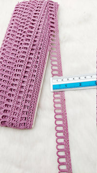 Thumbnail for 9 Yards Mauve Pink Embroidery Cotton Lace Trim, Approx. 20mm Wide, Fringe Trim