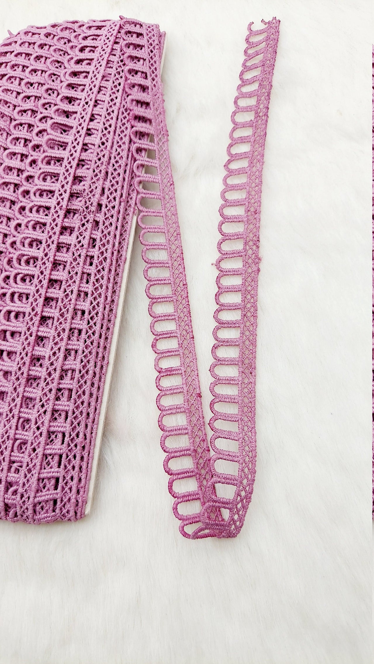 9 Yards Mauve Pink Embroidery Cotton Lace Trim, Approx. 20mm Wide, Fringe Trim