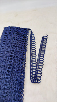 Thumbnail for 9 Yards Navy Blue Embroidery Cotton Lace Trim, Approx. 20mm Wide, Fringe Trim