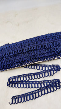Thumbnail for 9 Yards Navy Blue Embroidery Cotton Lace Trim, Approx. 20mm Wide, Fringe Trim