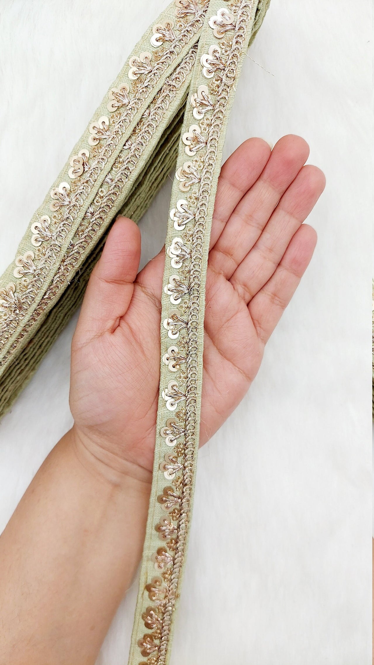 Art Silk Trim with Gold Embroidery and Sequins Indian Sari Border Trim By 3 Yards Decorative Trim Craft Lace