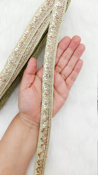 Thumbnail for Art Silk Trim with Gold Embroidery and Sequins Indian Sari Border Trim By 3 Yards Decorative Trim Craft Lace