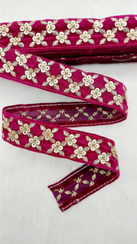 Thumbnail for Velvet Fabric Saree Border Trim Floral Embroidered Sequins Trim Indian Sari Border, Sequin Trimming, Sequinned Lace
