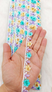 Thumbnail for Multicoloured Floral Fringe Trim, Polyester Floral Embroidered Crafting Edging Lace Trim, Trim by 10 Yards