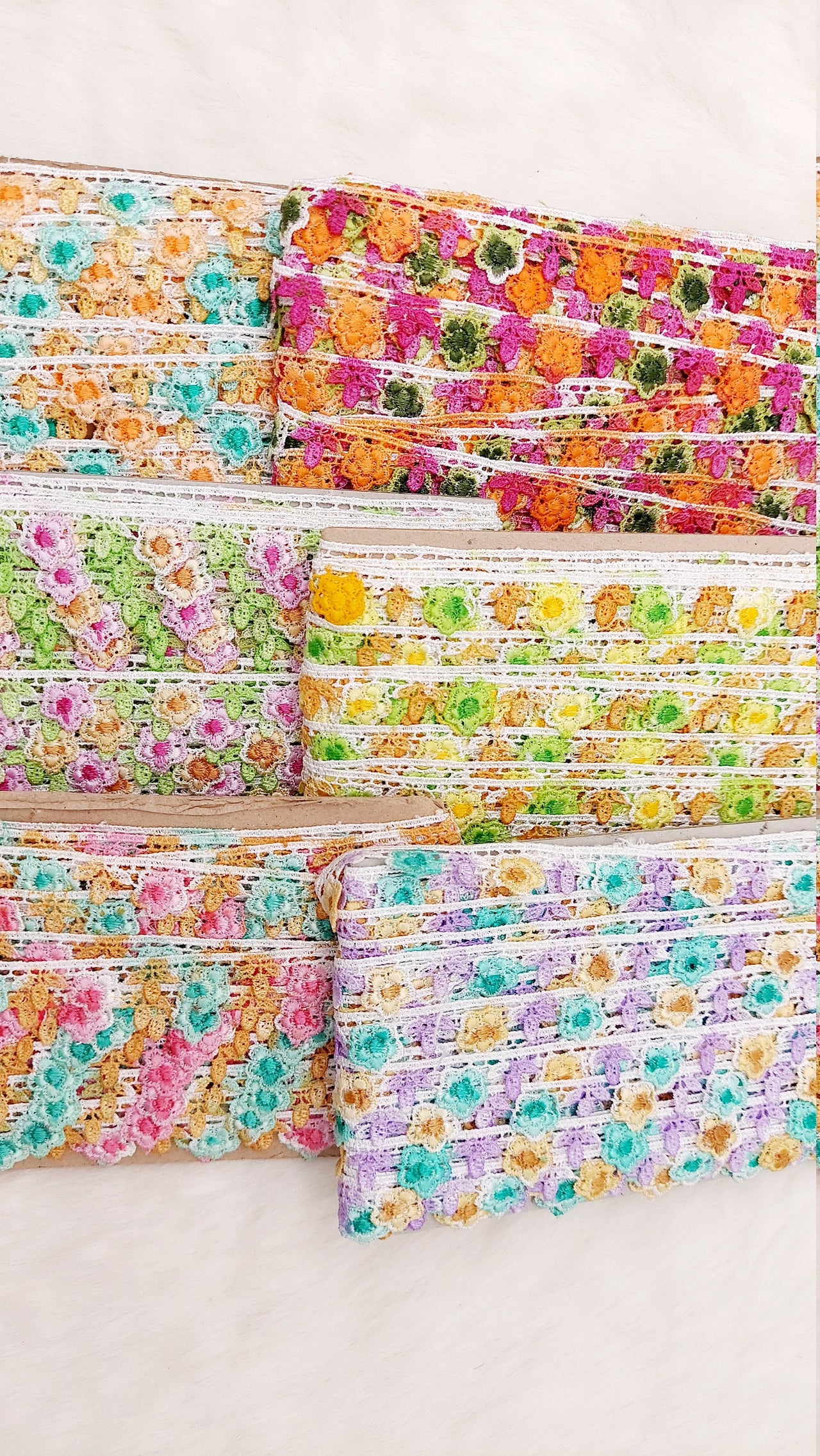 Multicoloured Floral Fringe Trim, Polyester Floral Embroidered Crafting Edging Lace Trim, Trim by 10 Yards