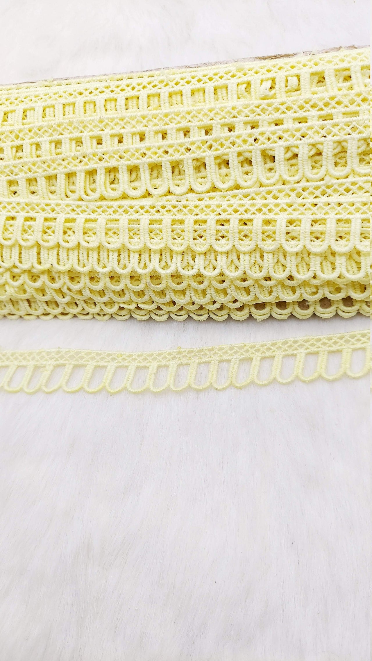 9 Yards Yellow Embroidery Cotton Lace Trim, Approx. 20mm Wide, Fringe Trim
