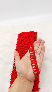 Thumbnail for 9 Yards Red Embroidery Cotton Lace Trim, Approx. 20mm Wide, Fringe Trim