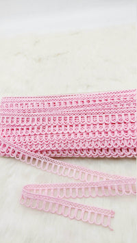 Thumbnail for 9 Yards Pink Embroidery Cotton Lace Trim, Approx. 20mm Wide, Fringe Trim