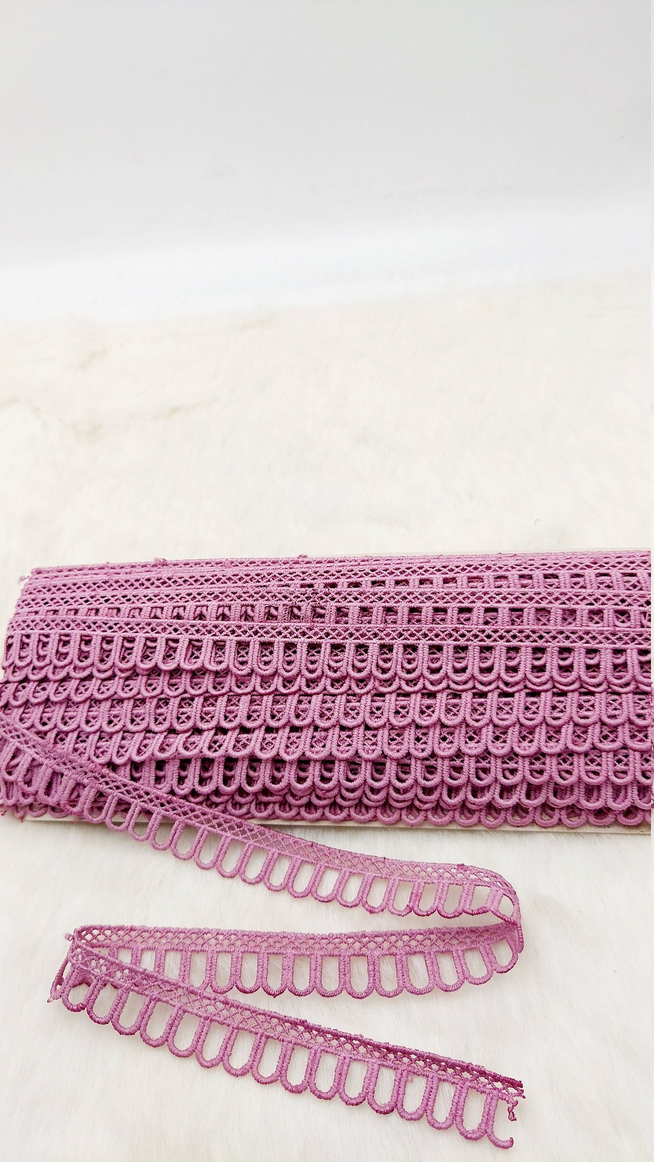9 Yards Mauve Pink Embroidery Cotton Lace Trim, Approx. 20mm Wide, Fringe Trim