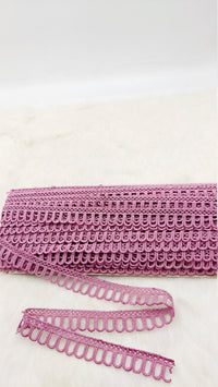 Thumbnail for 9 Yards Mauve Pink Embroidery Cotton Lace Trim, Approx. 20mm Wide, Fringe Trim