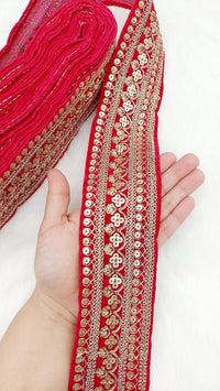 Thumbnail for Velvet Fabric Floral Embroidered Sequins Trim Indian Sari Border, Sequin Trimming, Sequinned Lace