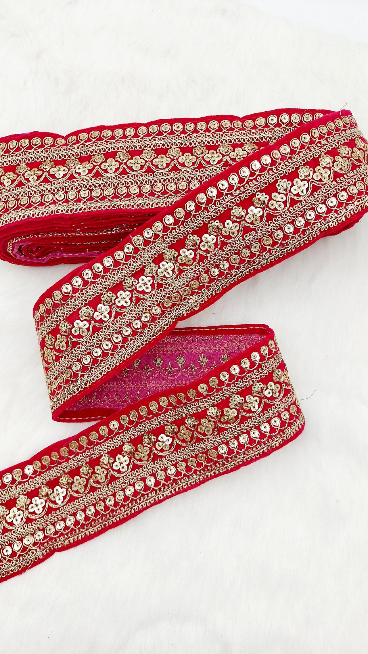 Velvet Fabric Floral Embroidered Sequins Trim Indian Sari Border, Sequin Trimming, Sequinned Lace