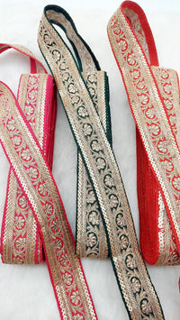 Thumbnail for Art Silk Trim Gold Floral Embroidered Sequins Trim, Decorative Trim, Indian Sari Border