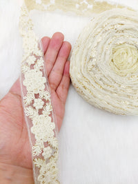 Thumbnail for Soft Net Lace Trim Floral Embroidery and Sequins, Floral Sari Border, Decorative Trim