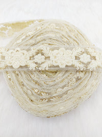 Thumbnail for Soft Net Lace Trim Floral Embroidery and Sequins, Floral Sari Border, Decorative Trim