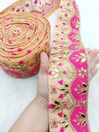 Thumbnail for Silk Fabric Trim, Floral Embroidery Gold Gota Patti Indian Sari Border Trim By Yard Decorative Trim Craft Lace