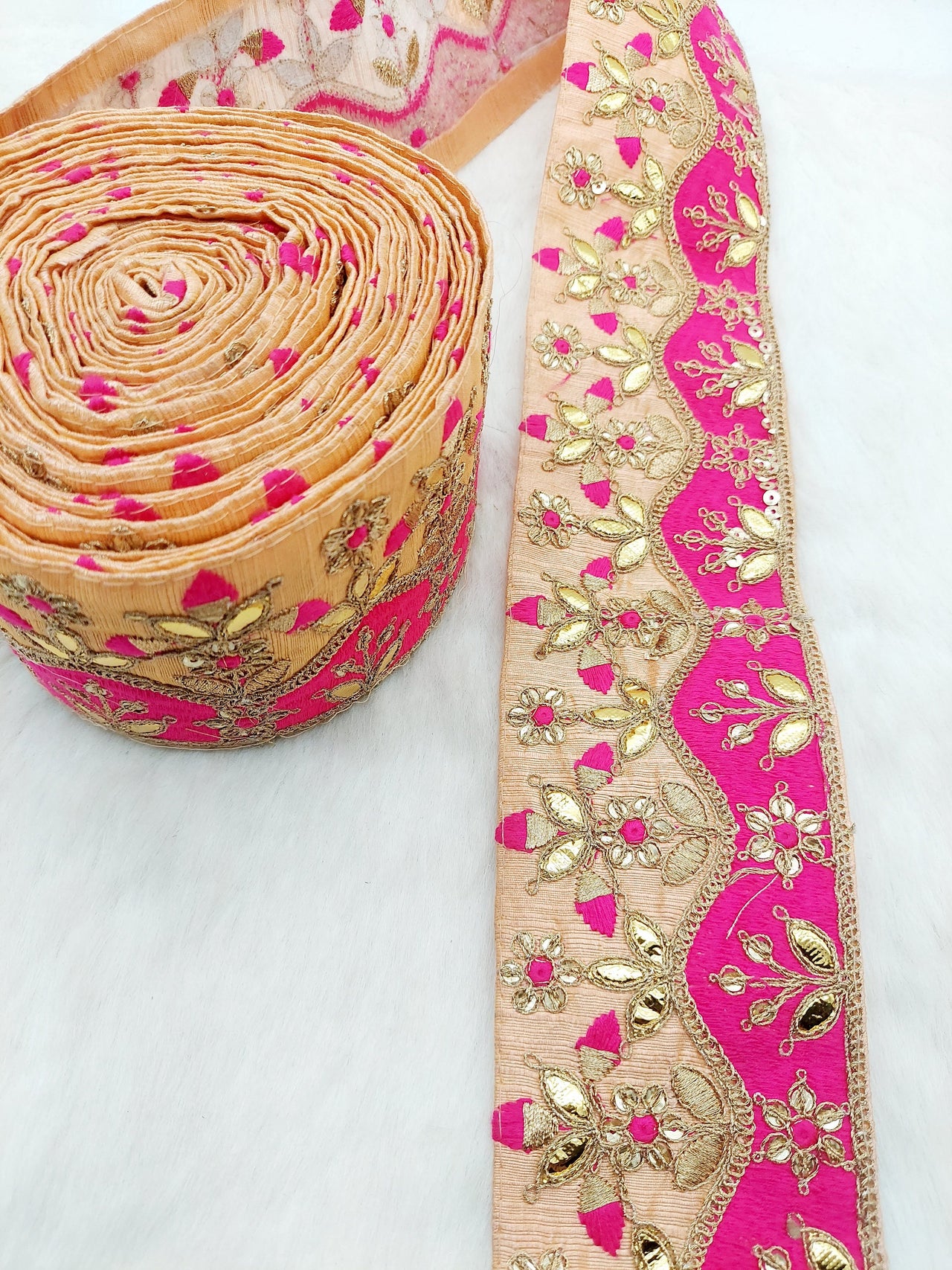 Silk Fabric Trim, Floral Embroidery Gold Gota Patti Indian Sari Border Trim By Yard Decorative Trim Craft Lace