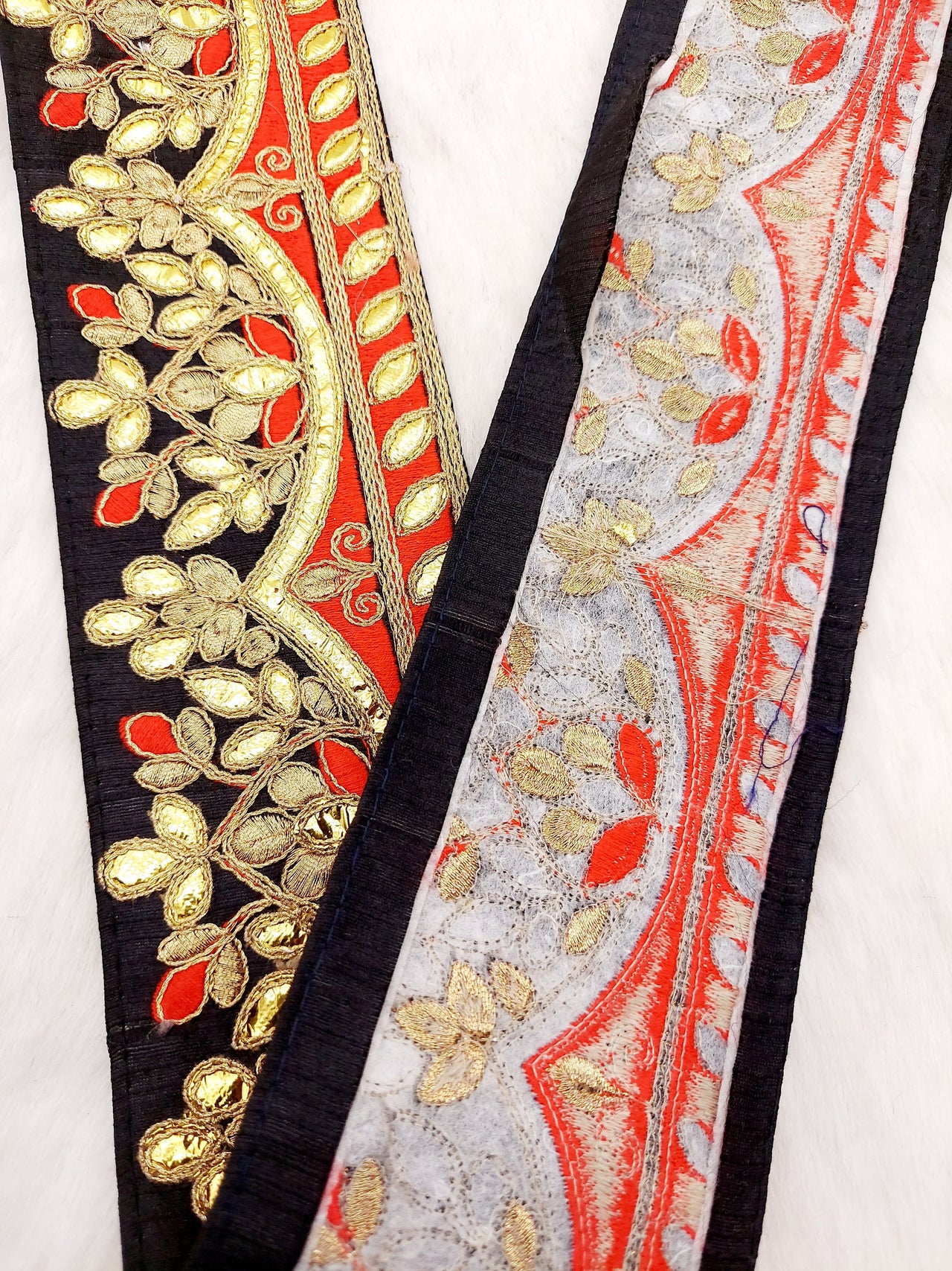 Silk Fabric Trim, Floral Gold Gota Patti Indian Sari Border Trim By Yard Decorative Trim Craft Lace