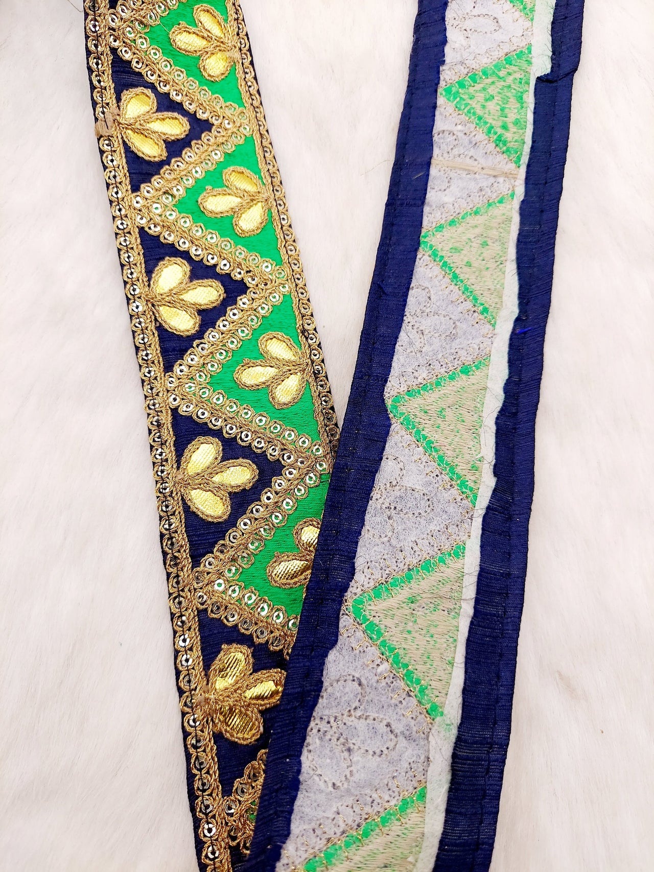 Silk Fabric Trim, Gold Gota Patti Indian Sari Border Trim By Yard Decorative Trim Craft Lace, Two Colour Trim