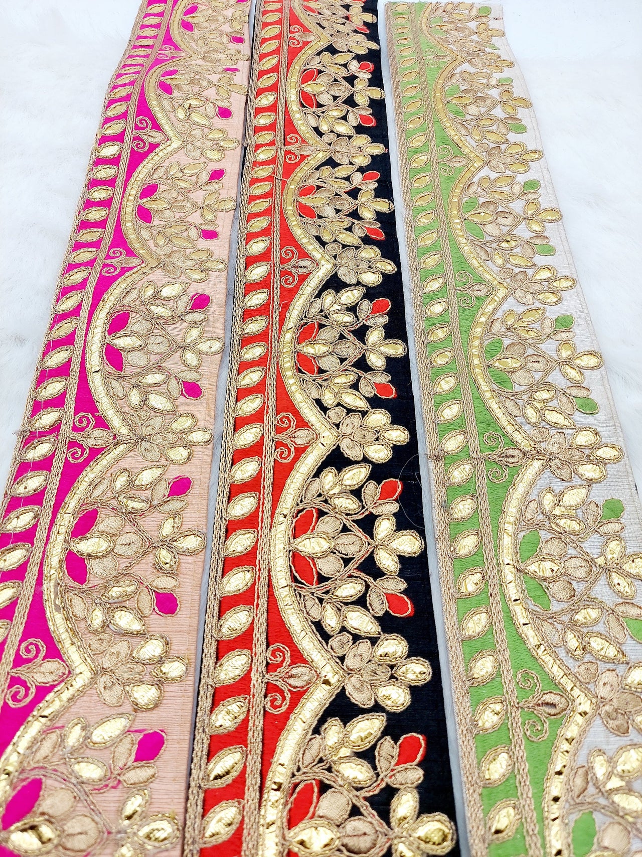 Silk Fabric Trim, Floral Gold Gota Patti Indian Sari Border Trim By Yard Decorative Trim Craft Lace