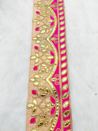 Thumbnail for Silk Fabric Trim, Floral Gold Gota Patti Indian Sari Border Trim By Yard Decorative Trim Craft Lace