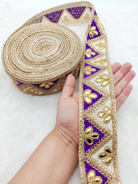Thumbnail for Silk Fabric Trim, Gold Gota Patti Indian Sari Border Trim By Yard Decorative Trim Craft Lace, Two Colour Trim