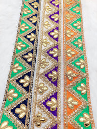 Thumbnail for Silk Fabric Trim, Gold Gota Patti Indian Sari Border Trim By Yard Decorative Trim Craft Lace, Two Colour Trim