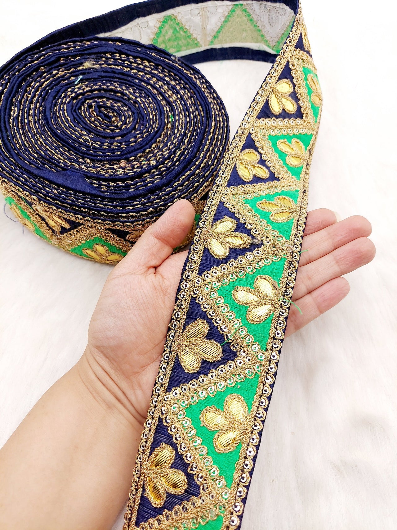 Silk Fabric Trim, Gold Gota Patti Indian Sari Border Trim By Yard Decorative Trim Craft Lace, Two Colour Trim